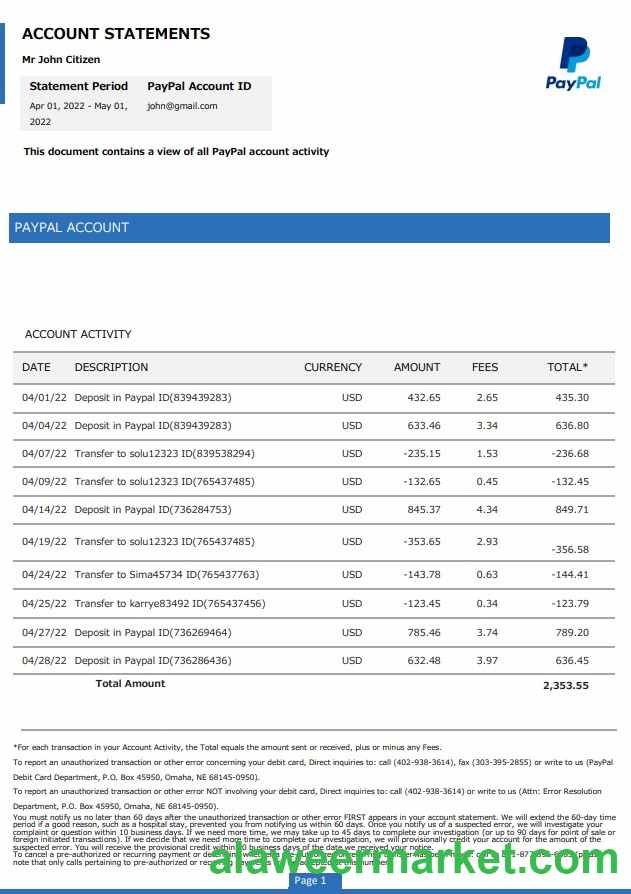 USA PayPal Account Statement